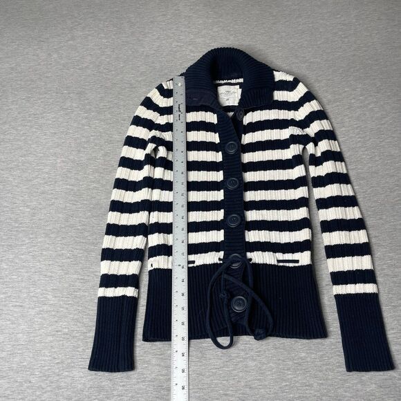 H&M L.O.G.G Women's Vintage Y2K Cable Knit Striped Button-Front Cardigan Sweater - Picture 7 of 8